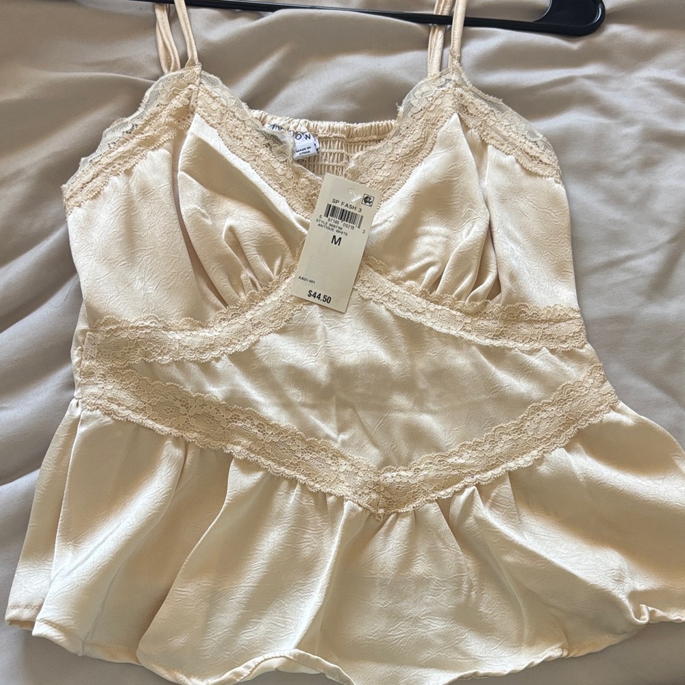 Lace-Trim Satin Camisole  in Cream